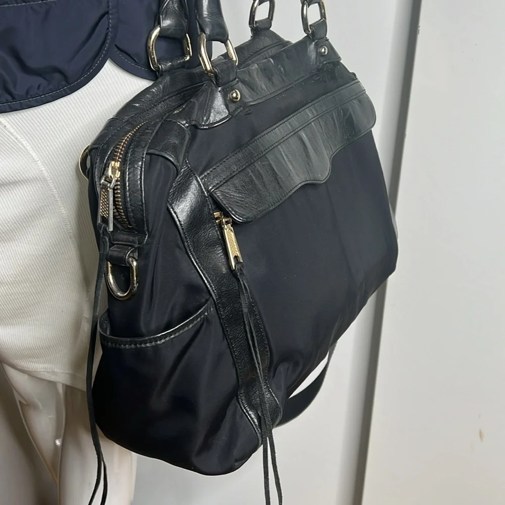 Rebecca Minkoff Knocked Up Diaper Bag Black Nylon & Leather